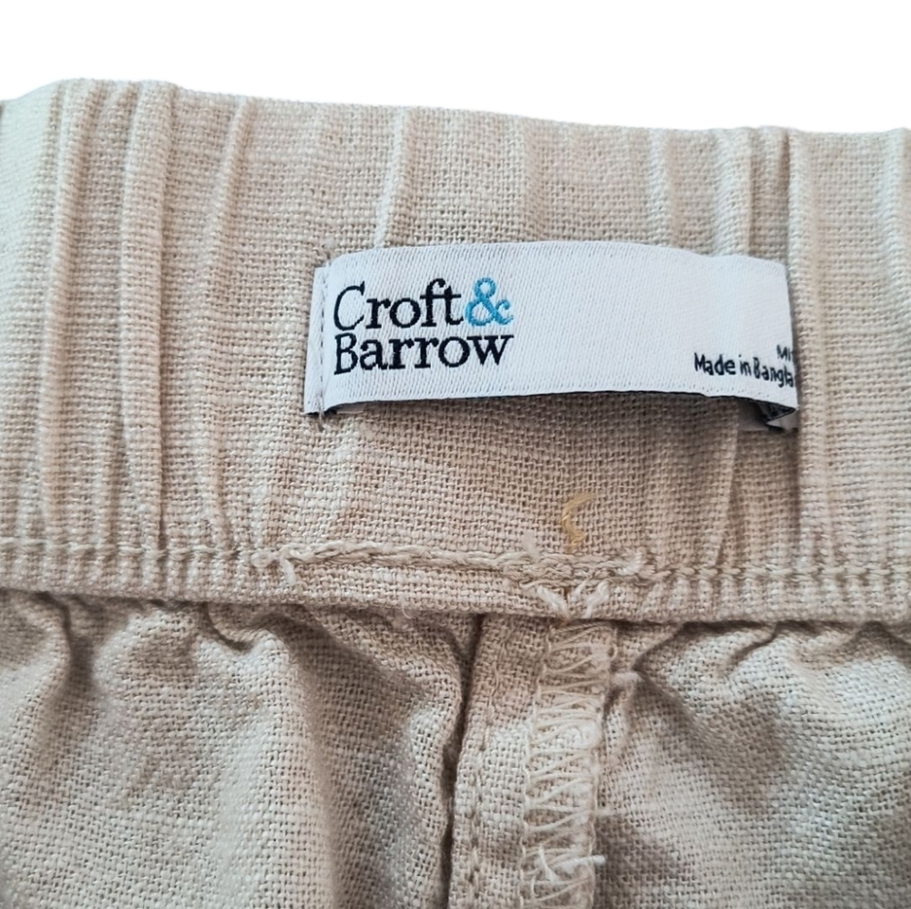 2 Pair Croft & Barrow Linen Blend Pull On Shorts In Navy And Oatmeal Size L - Picture 9 of 12